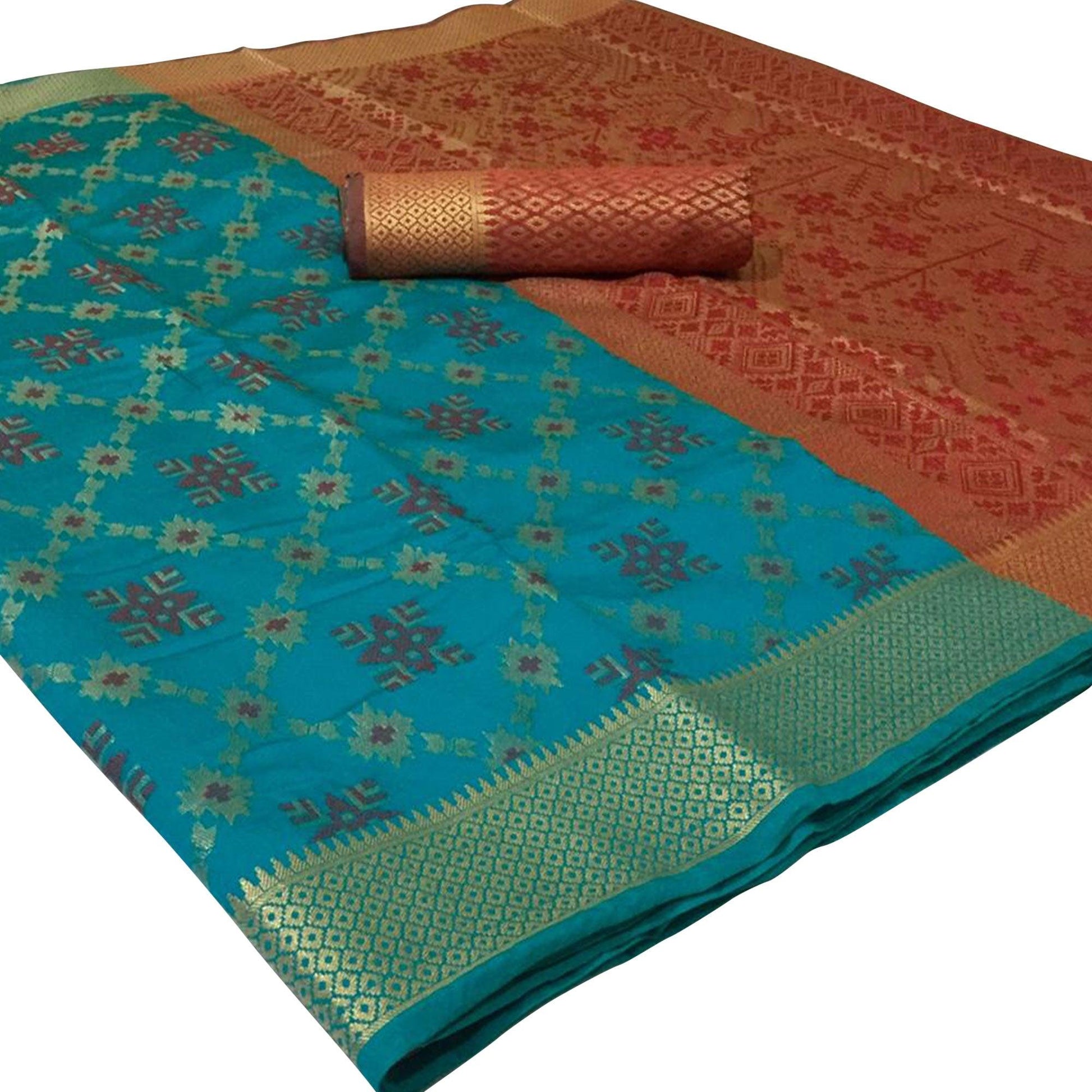 Delightful Blue Colored Festive Wear Woven Patola Silk Saree