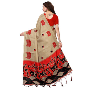 Delightful Chiku Colored Festive Wear Printed Art Silk Saree