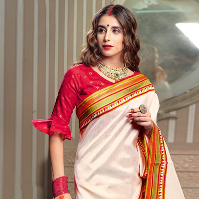 Delightful Cream Colored Festive Wear Patola Silk saree
