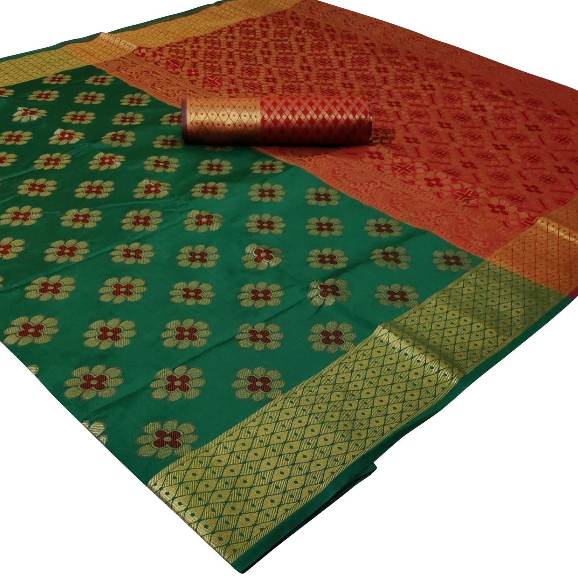 Delightful Dark Green Colored Festive Wear Woven Silk Saree