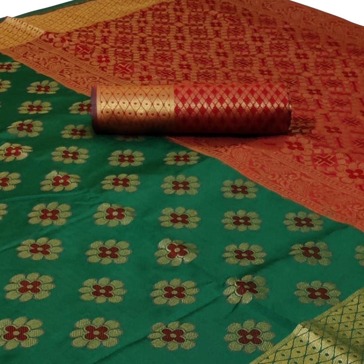 Delightful Dark Green Colored Festive Wear Woven Silk Saree