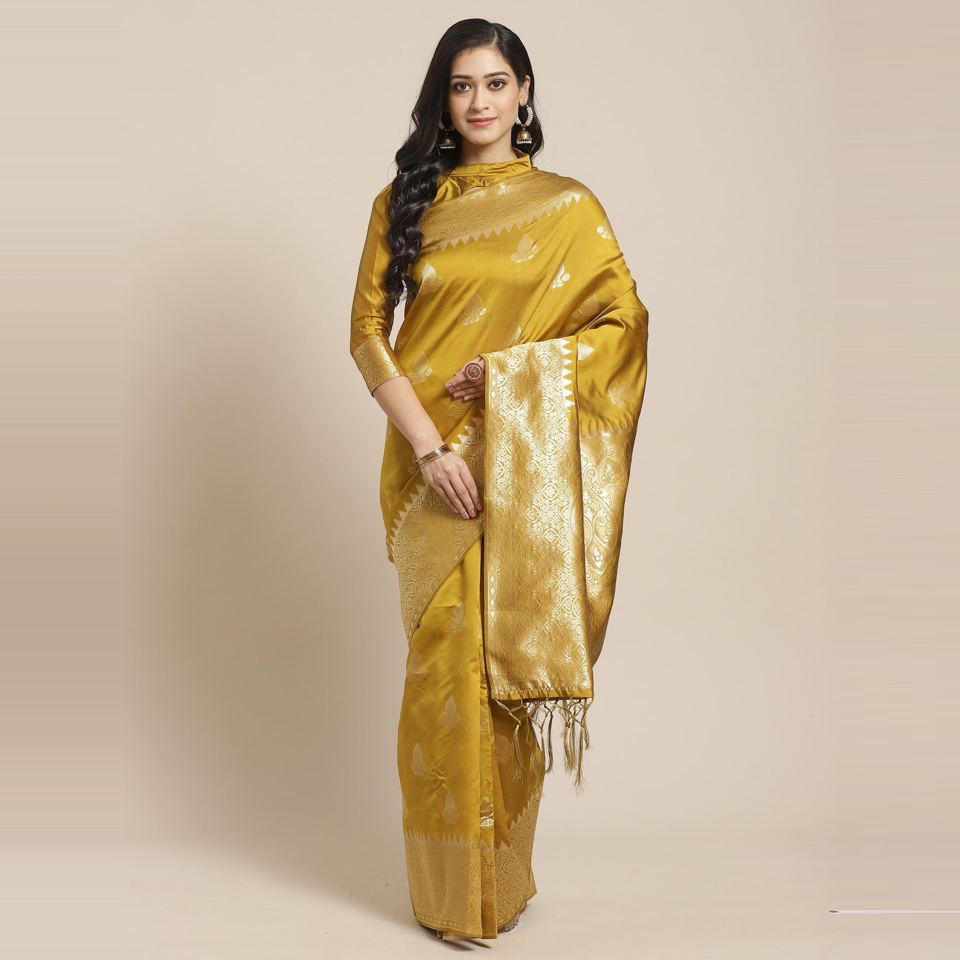 Delightful Gold Colored Festive Wear Woven Silk Saree