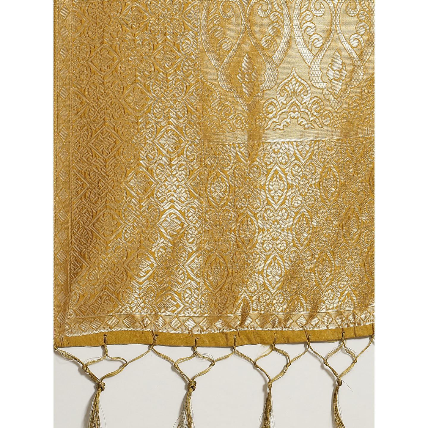 Delightful Gold Colored Festive Wear Woven Silk Saree