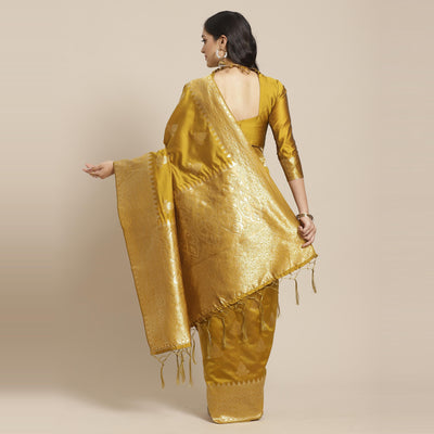 Delightful Gold Colored Festive Wear Woven Silk Saree