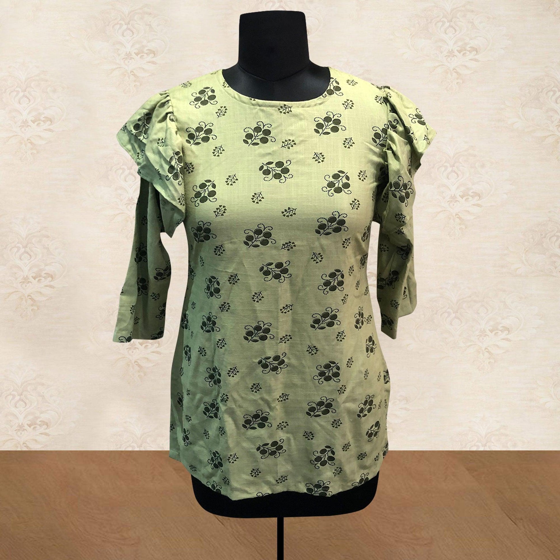Delightful Green Colored Casual Printed Cotton Top