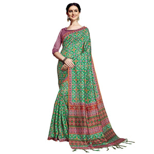 Delightful Green Colored Festive Wear Printed Silk Saree