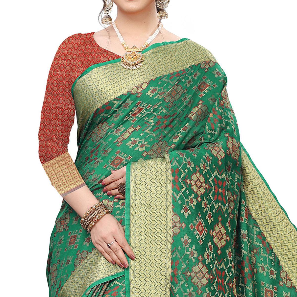 Delightful Green Colored Festive Wear Woven Kanjivaram Silk Saree