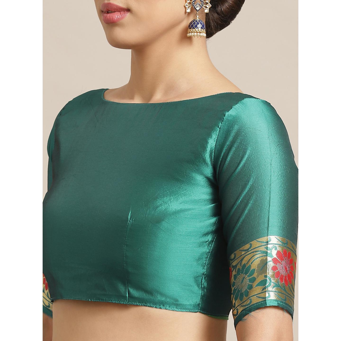 Delightful Green Colored Festive Wear Woven Silk Blend Banarasi Saree