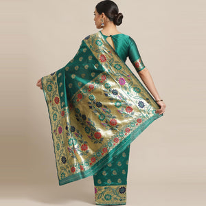 Delightful Green Colored Festive Wear Woven Silk Blend Banarasi Saree