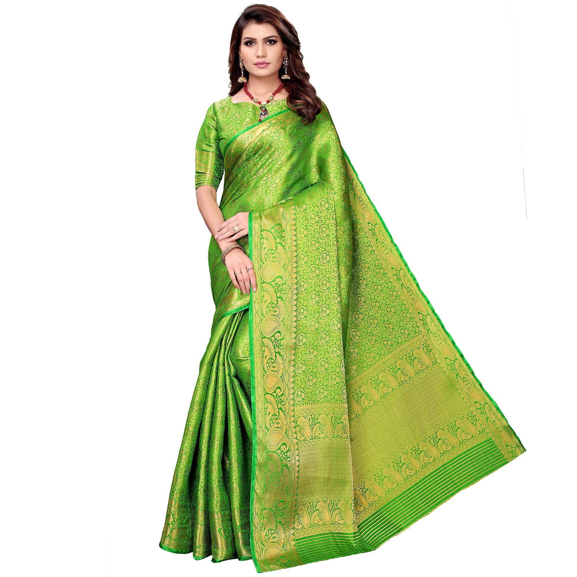 Delightful Green Colored Festive Wear Woven Silk Saree
