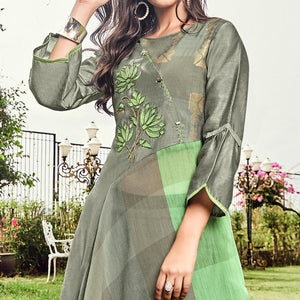 Delightful Grey Colored Party Wear Printed Modal-Jacquard Long Kurti