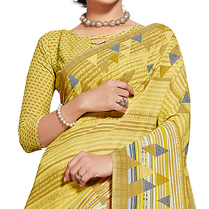 Delightful Lemon Green Colored Casual Printed Georgette Saree
