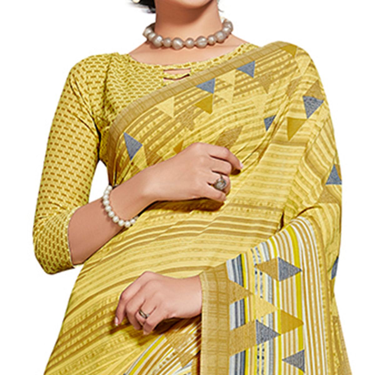 Delightful Lemon Green Colored Casual Printed Georgette Saree