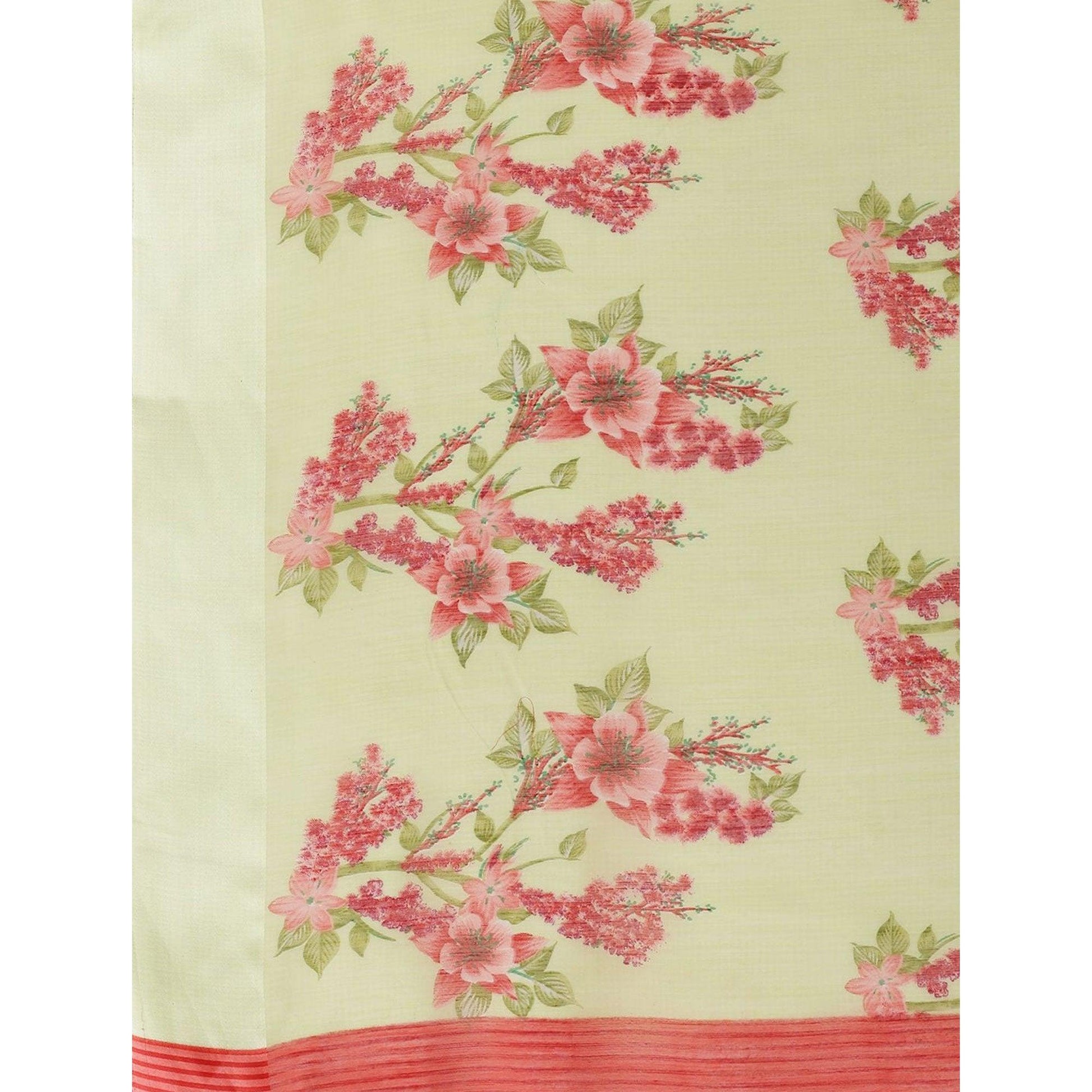 Delightful Light Green Colored Casual Wear Printed Cotton Blend Saree
