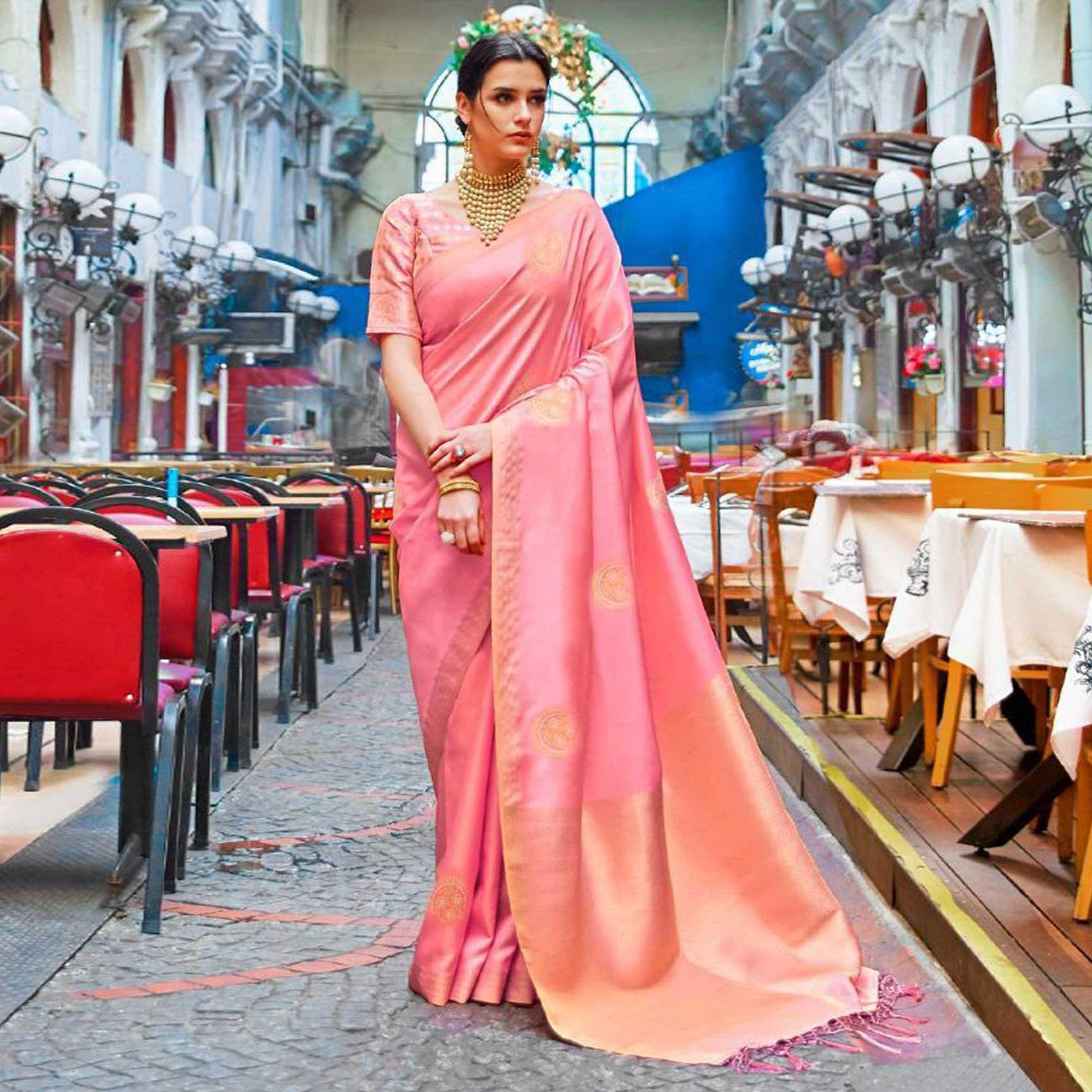 Delightful Light Pink Colored Festive Wear Woven Banarasi Silk Saree