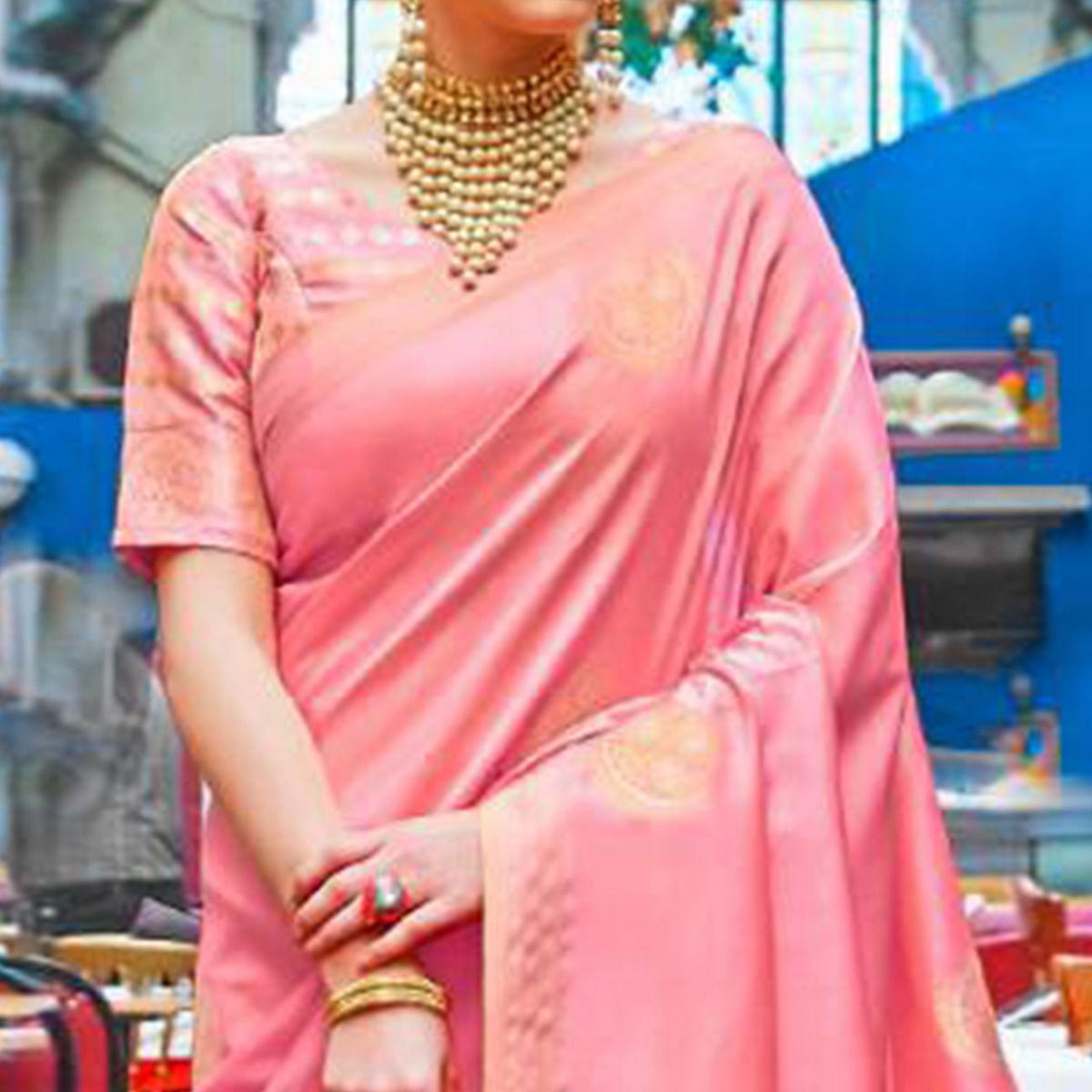 Delightful Light Pink Colored Festive Wear Woven Banarasi Silk Saree