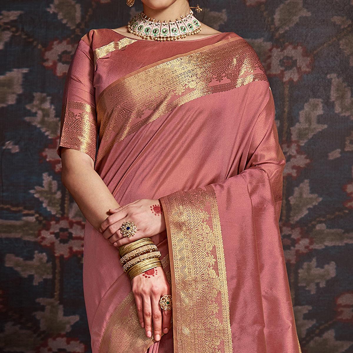 Delightful Mauve Colored Festive Wear Woven Silk Saree