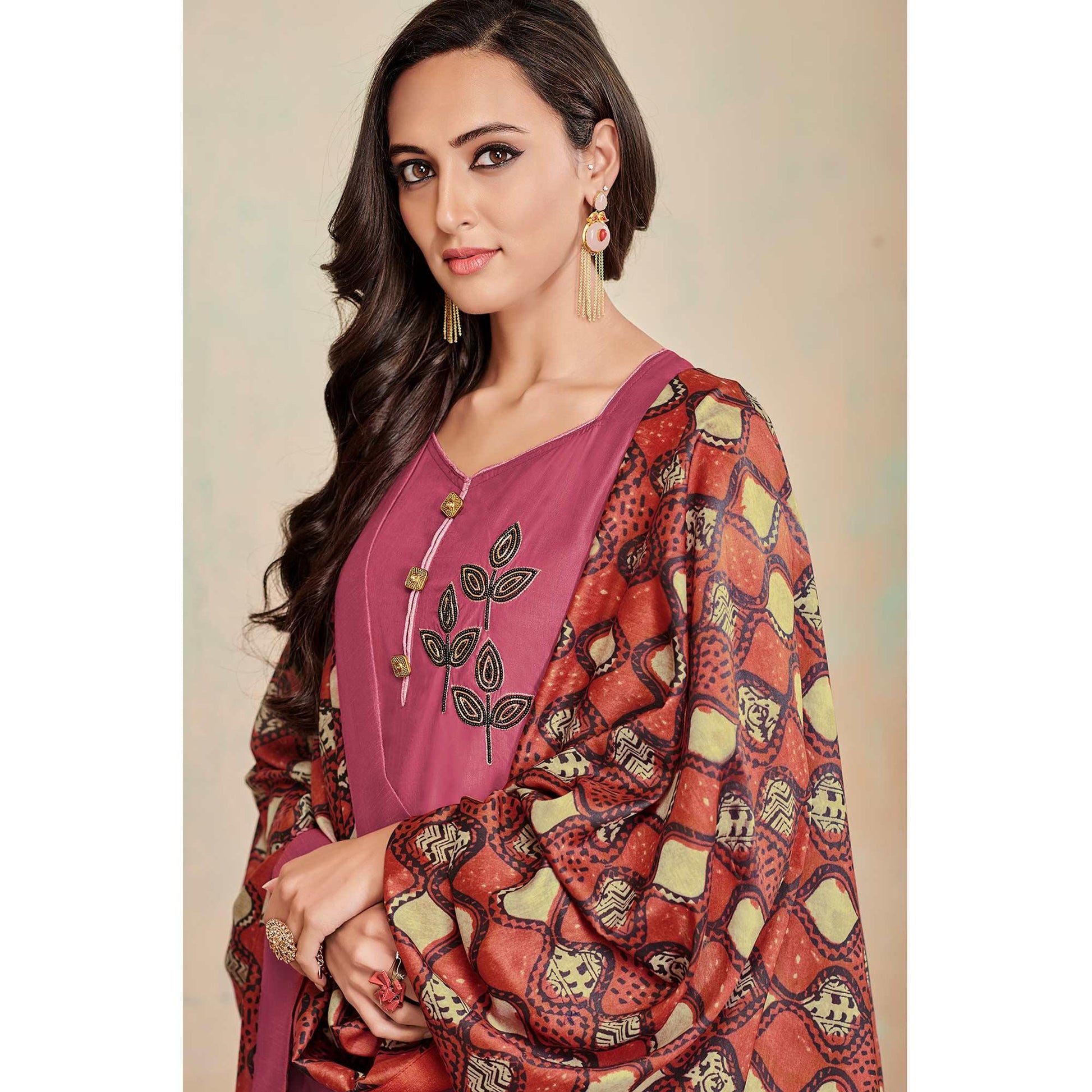 Delightful Mauve Colored Partywear Cotton Suit