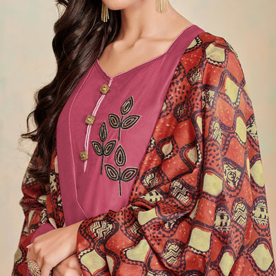 Delightful Mauve Colored Partywear Cotton Suit