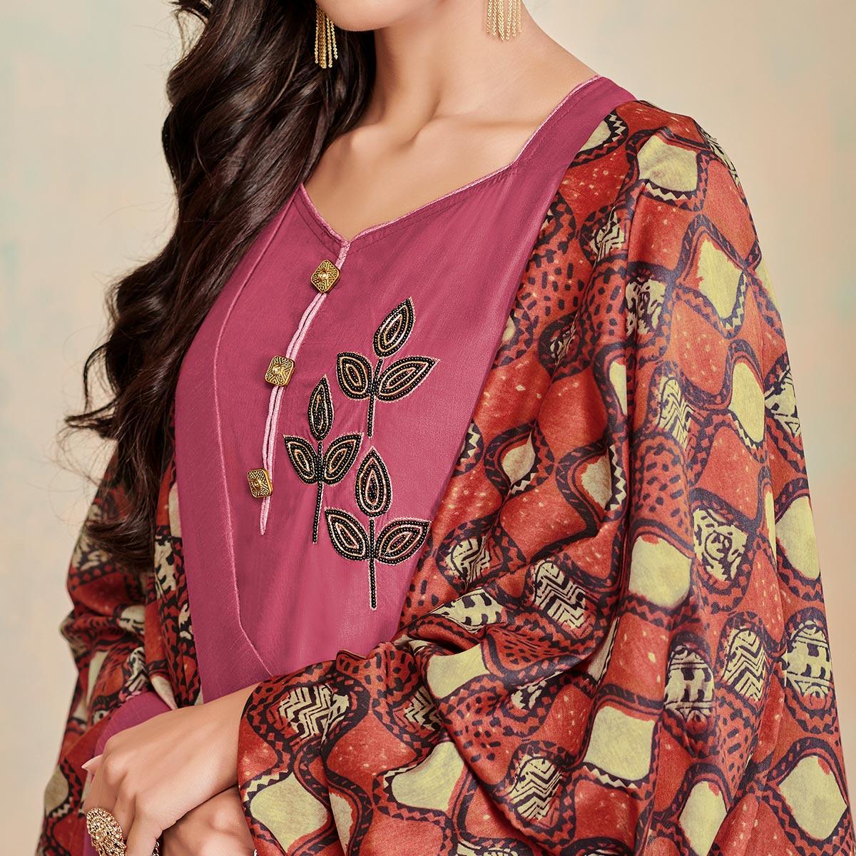 Delightful Mauve Colored Partywear Cotton Suit