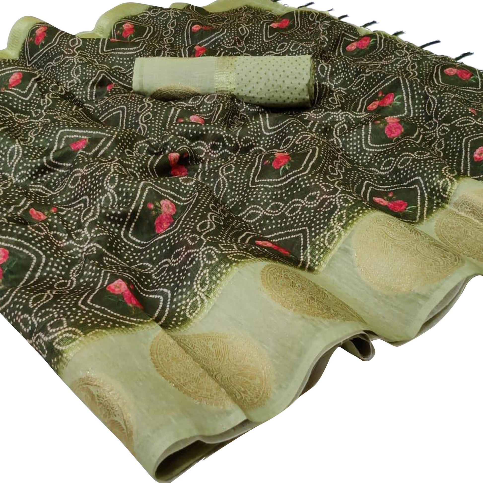 Delightful Mehendi Green Colored Festive Wear Woven Silk Saree