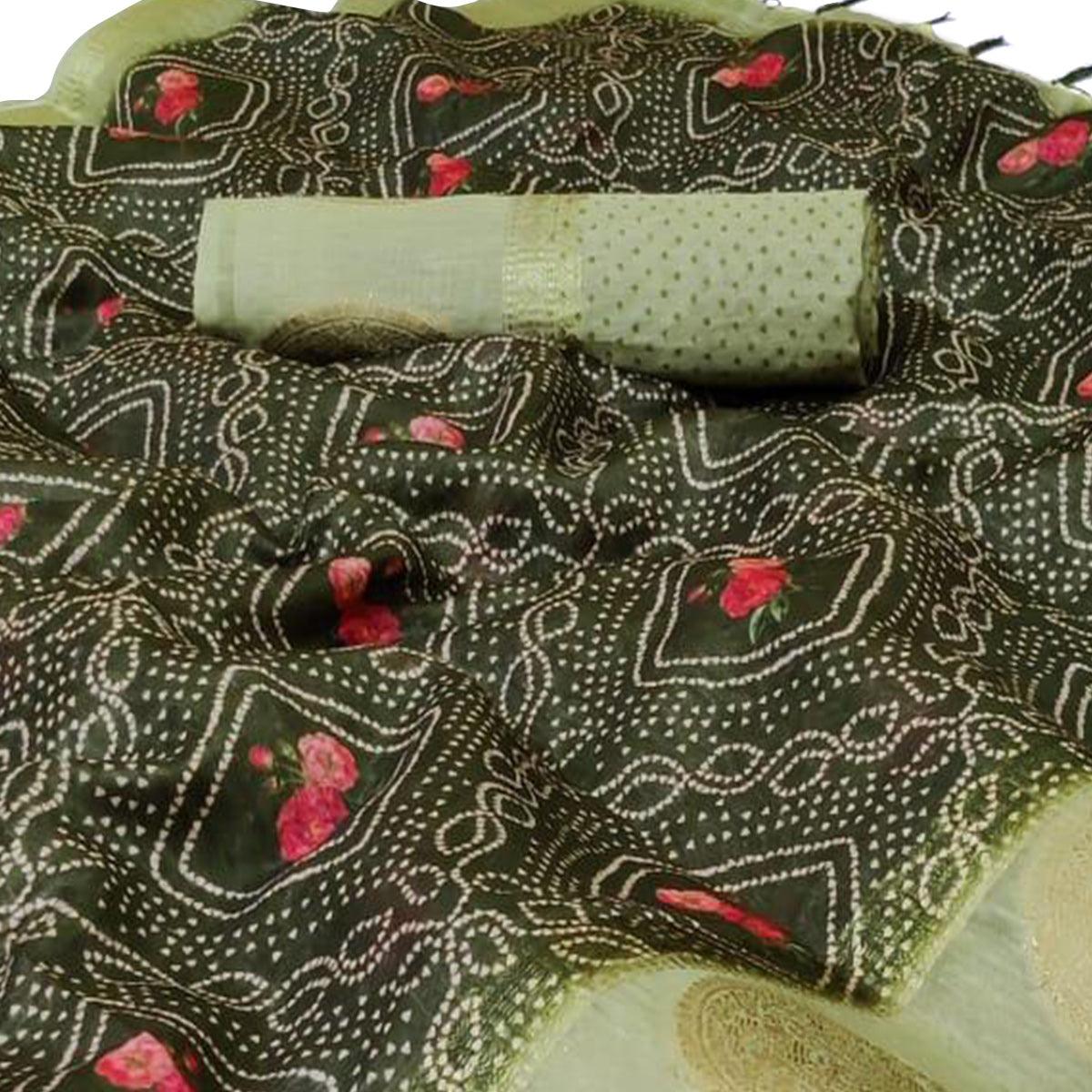 Delightful Mehendi Green Colored Festive Wear Woven Silk Saree