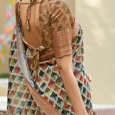 Delightful Multi Colored Party Wear Digital Printed Linen Saree