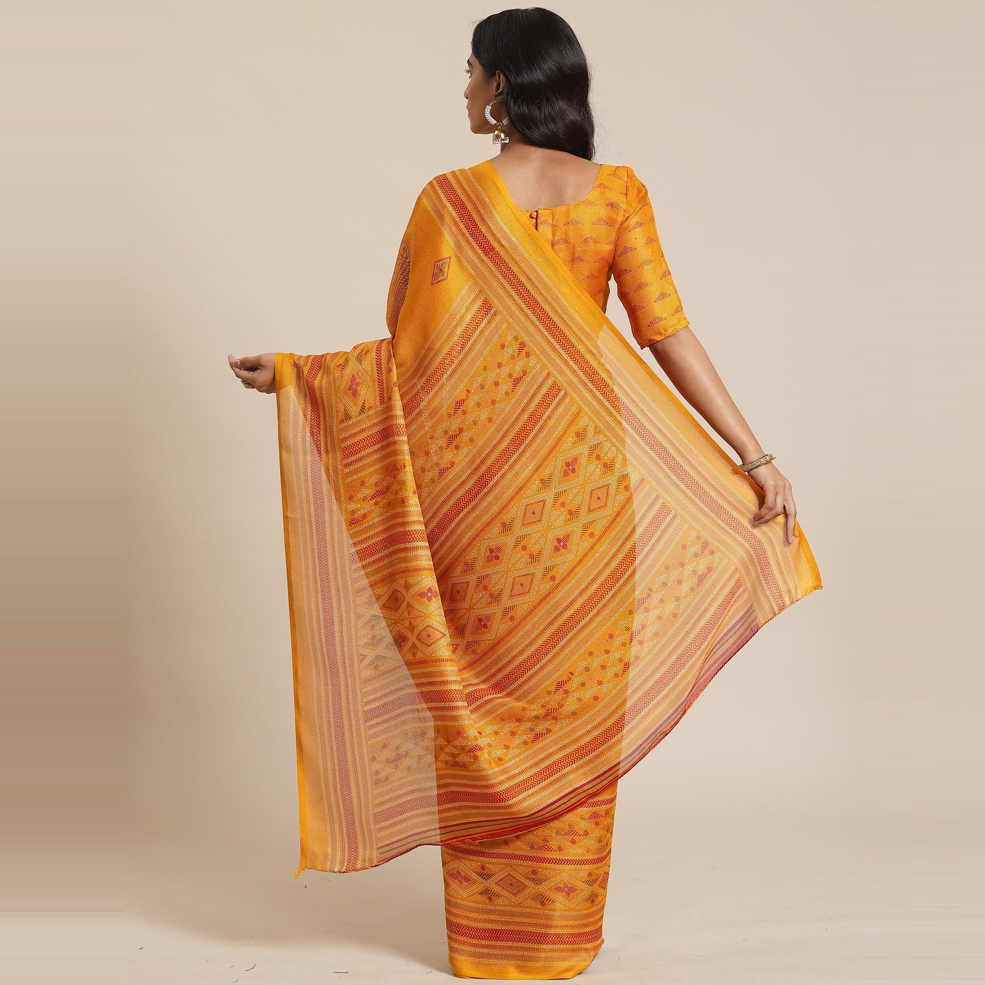 Delightful Mustard Colored Casual Wear Printed Jute Silk Saree