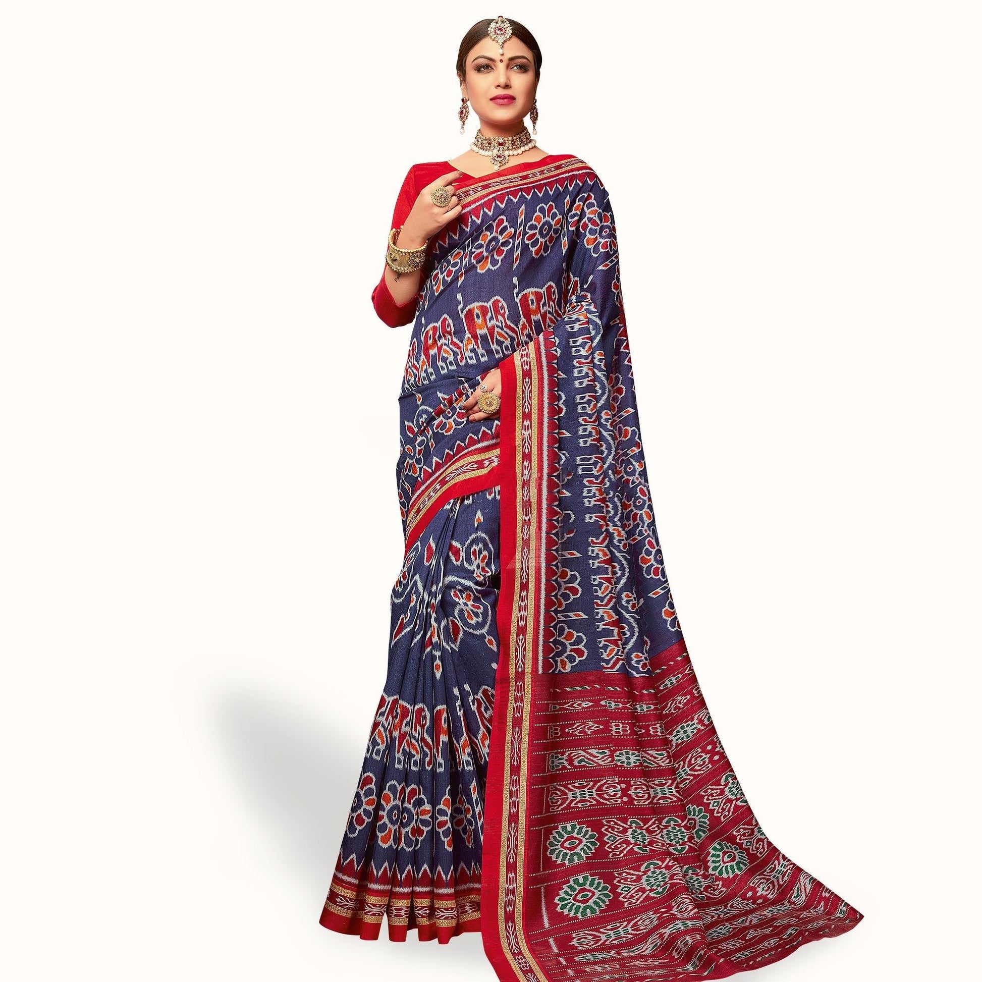 Delightful Navy Blue Colored Casual Wear Printed Art Silk Saree
