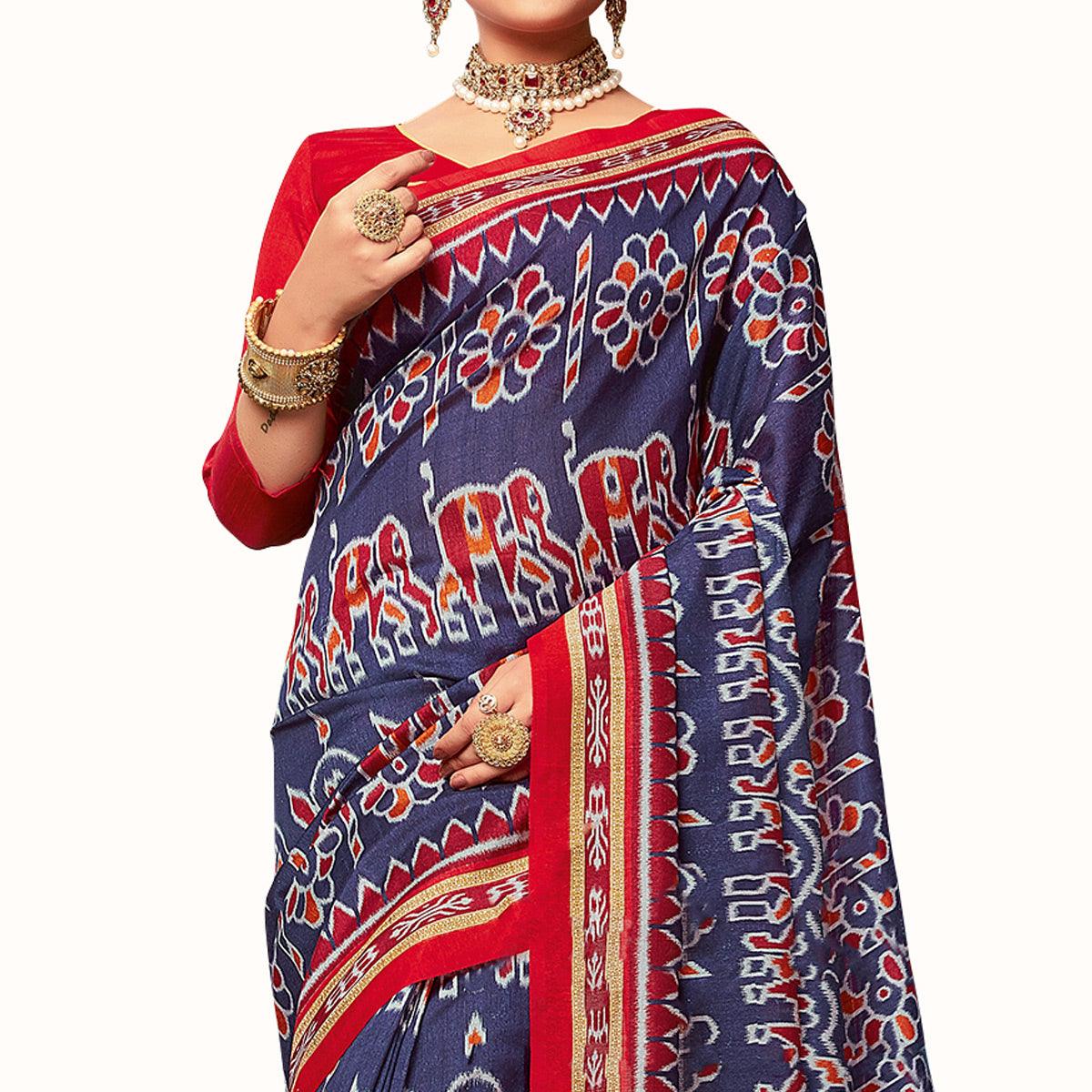 Delightful Navy Blue Colored Casual Wear Printed Art Silk Saree