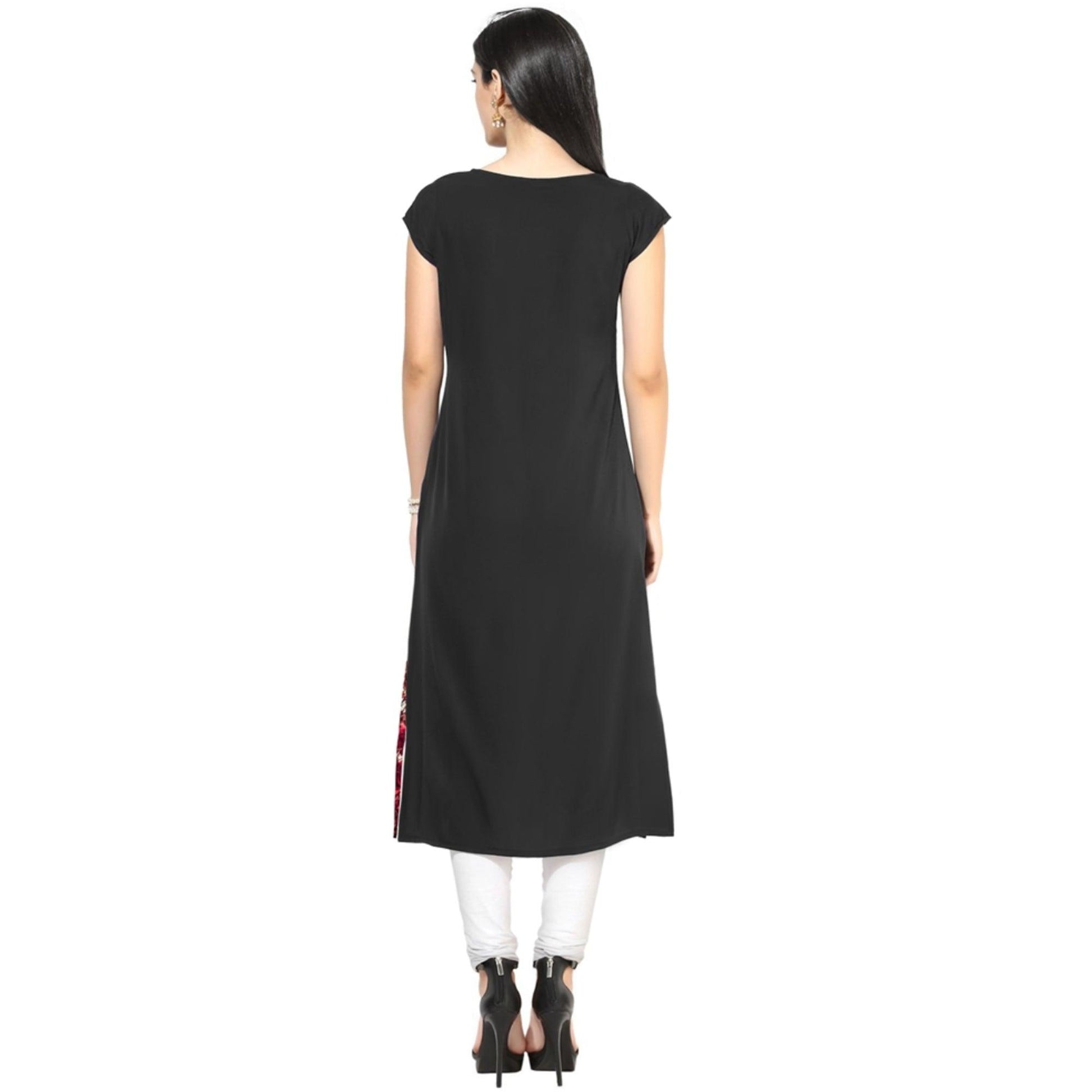 Delightful Navy Blue-Turquoise Green Colored Casual Digital Printed Crepe Kurti