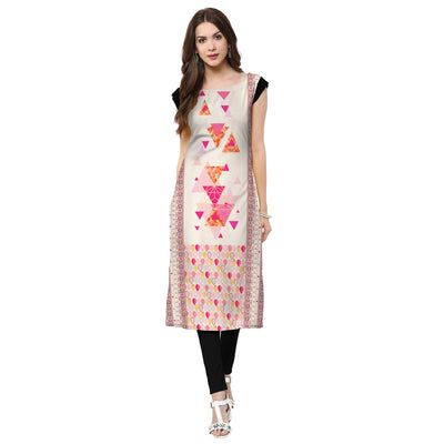 Delightful Off White Colored Casual Printed Crepe Kurti