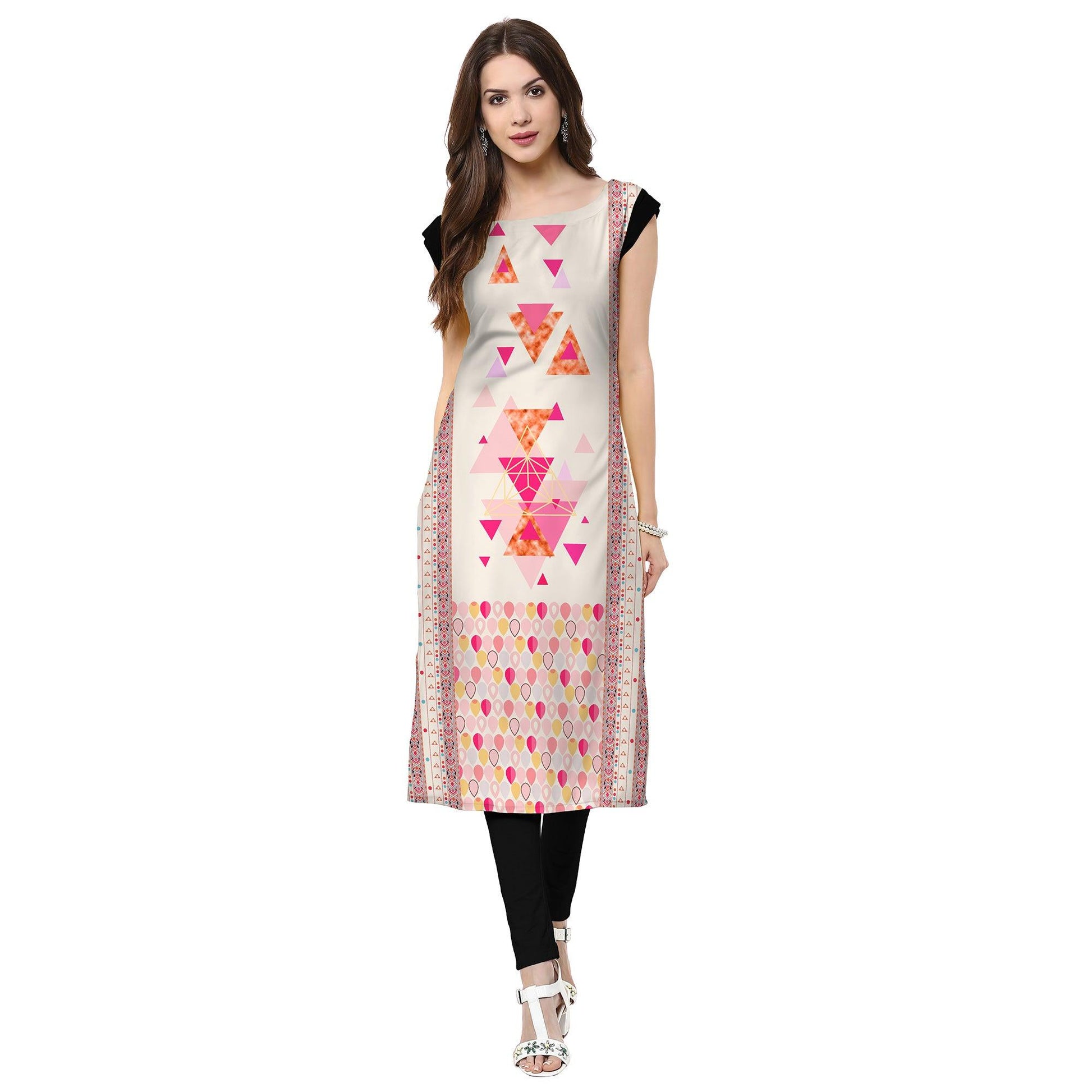 Delightful Off White Colored Casual Printed Crepe Kurti