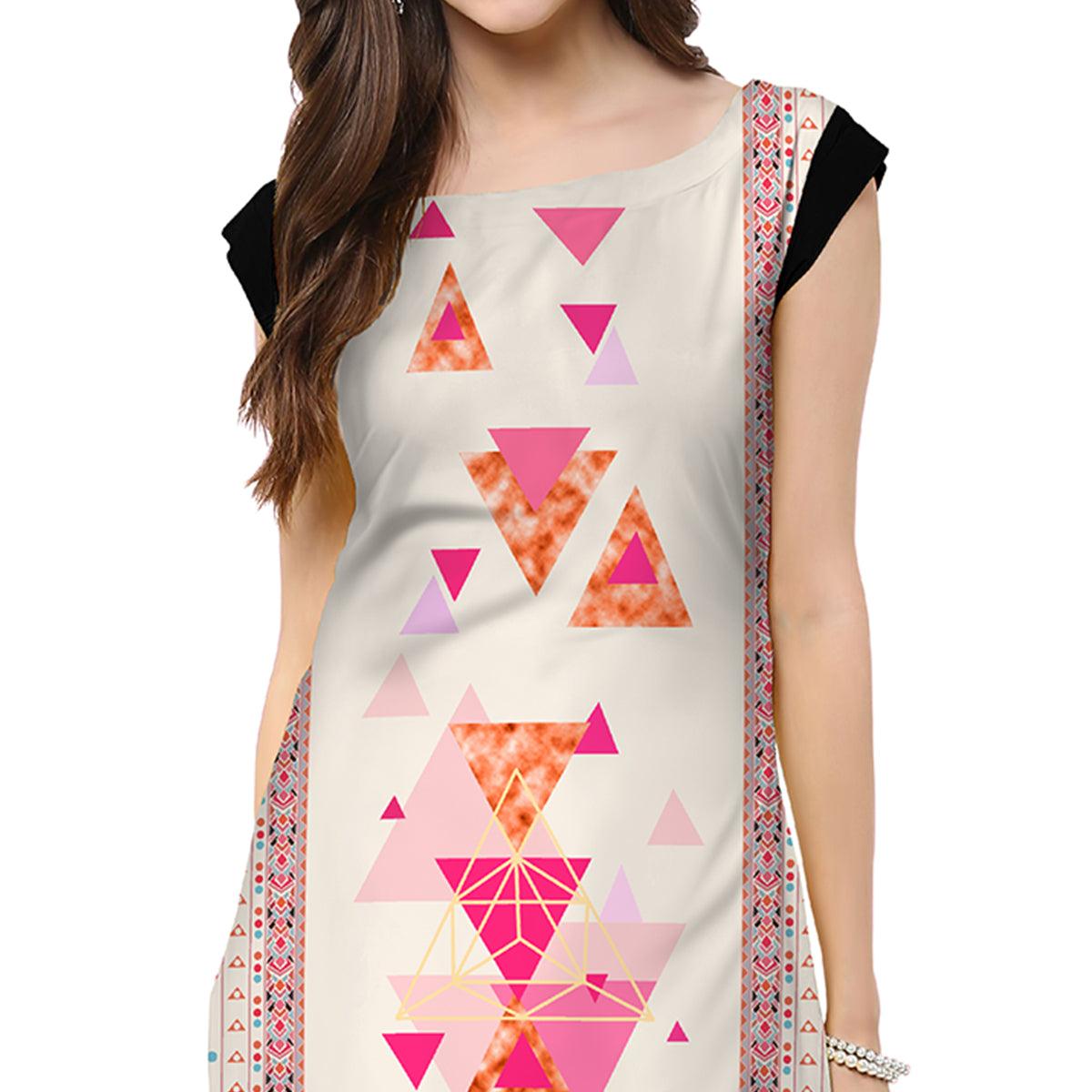 Delightful Off White Colored Casual Printed Crepe Kurti