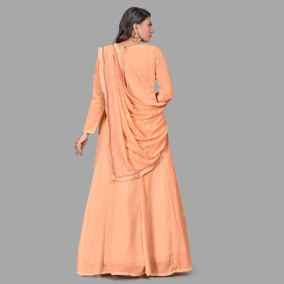 Delightful Peach Colored Party Wear Embroidered Heavy Faux Georgette Anarkali Suit