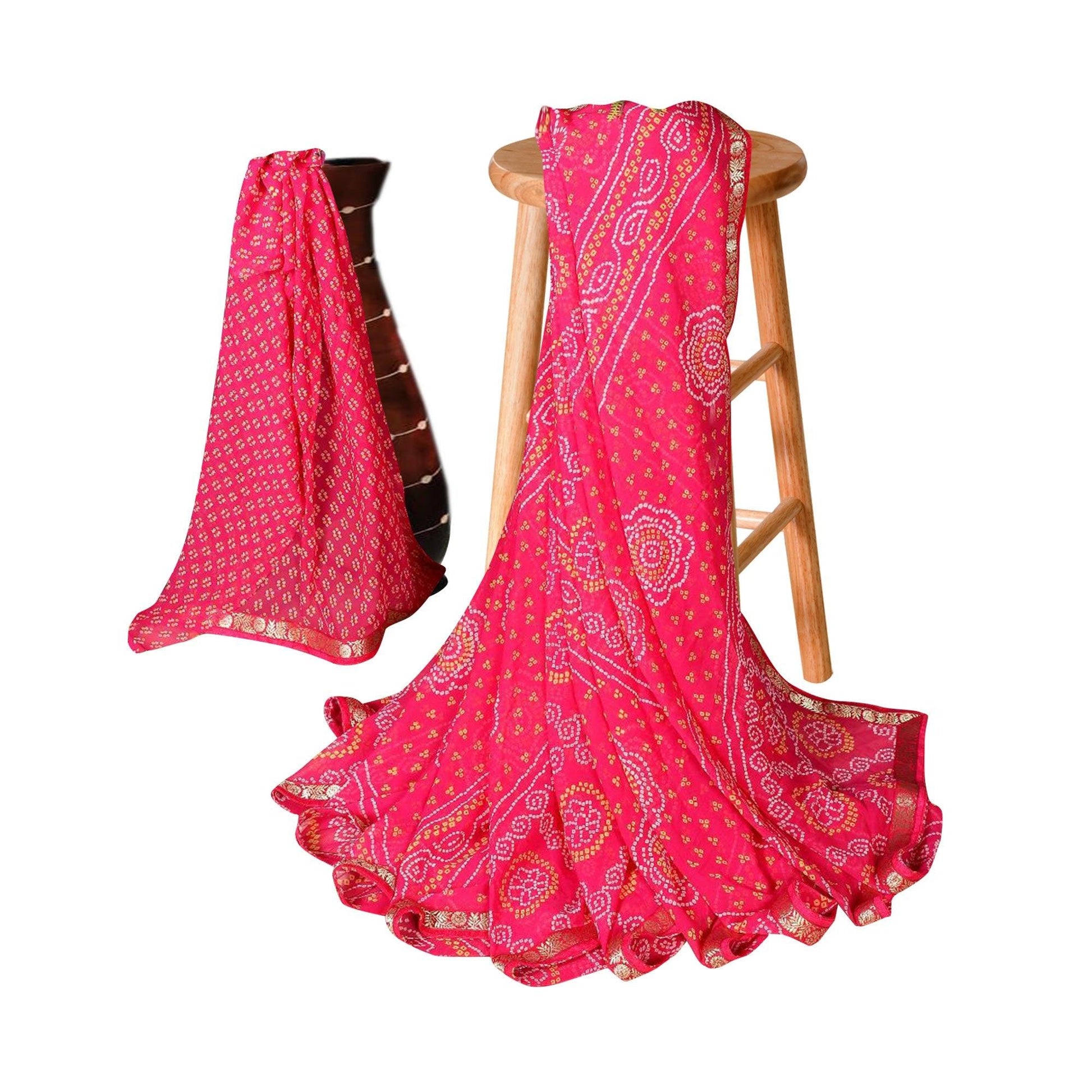 Delightful Pink Colored Casual Bandhani Printed Georgette Saree