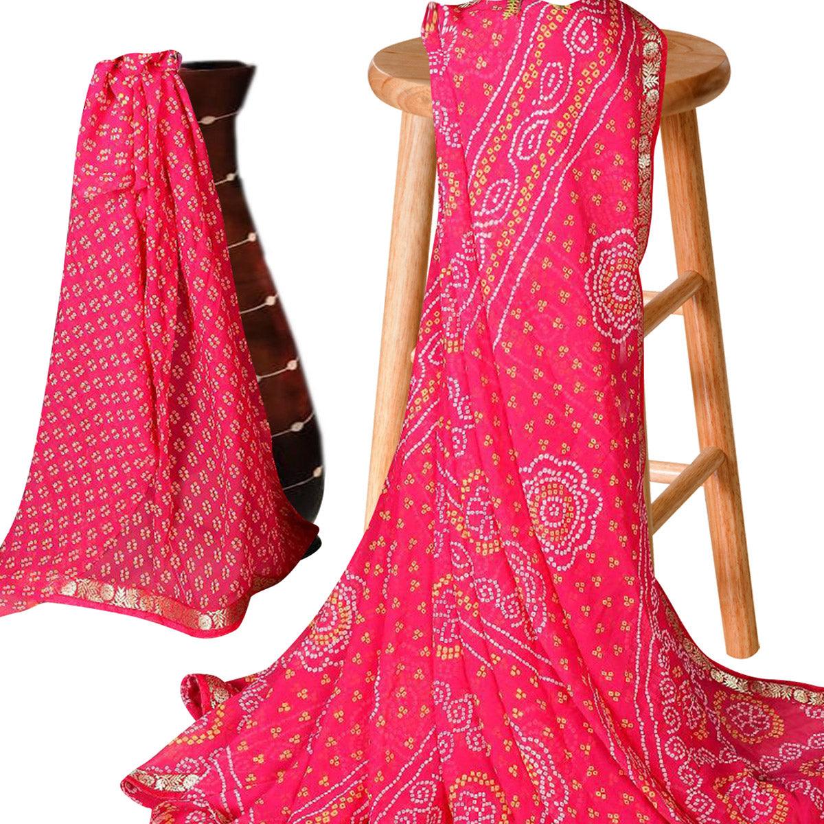 Delightful Pink Colored Casual Bandhani Printed Georgette Saree