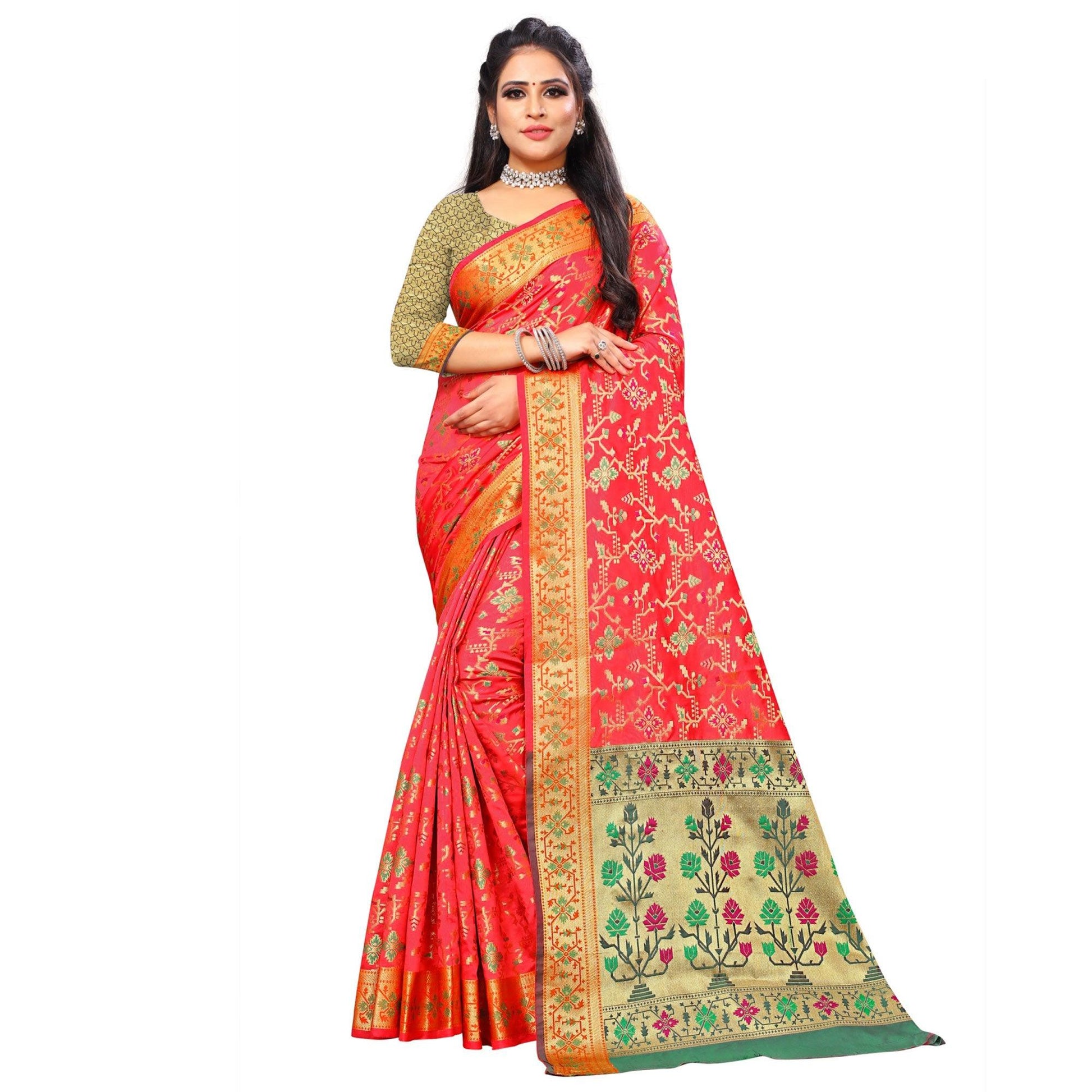 Delightful Pink Colored Festive Wear Woven Silk Saree
