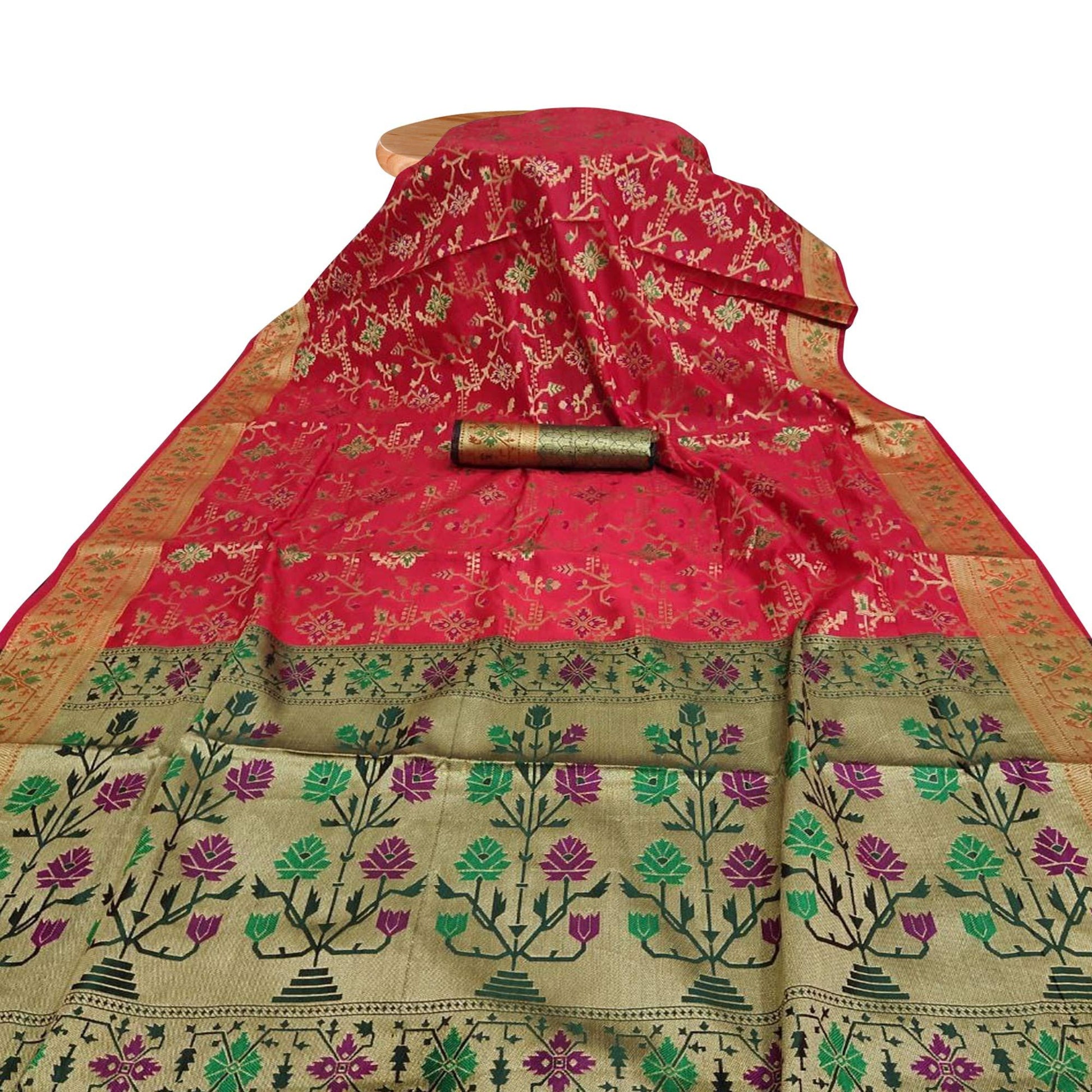 Delightful Pink Colored Festive Wear Woven Silk Saree