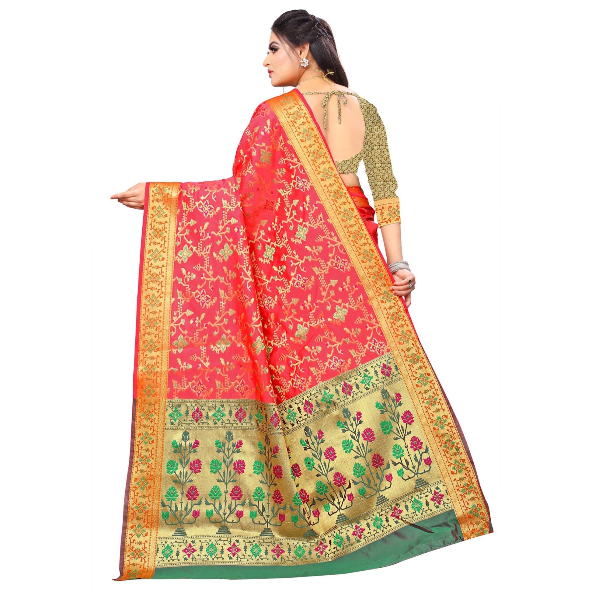 Delightful Pink Colored Festive Wear Woven Silk Saree