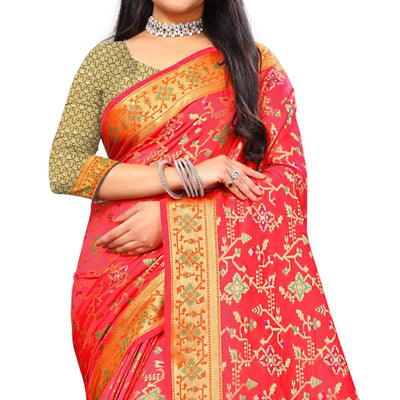 Delightful Pink Colored Festive Wear Woven Silk Saree