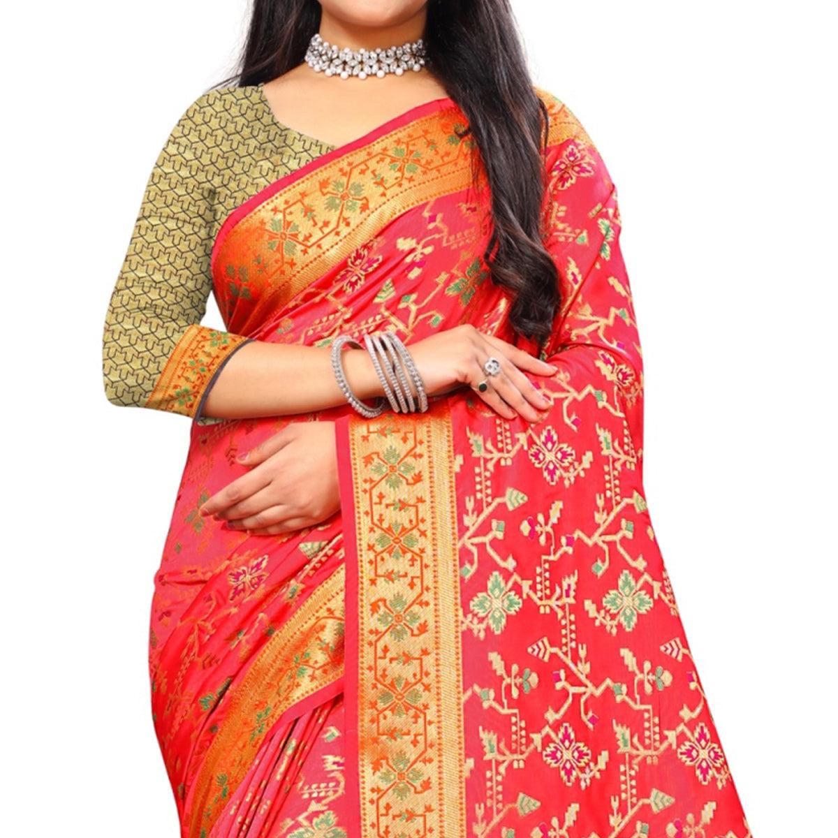 Delightful Pink Colored Festive Wear Woven Silk Saree