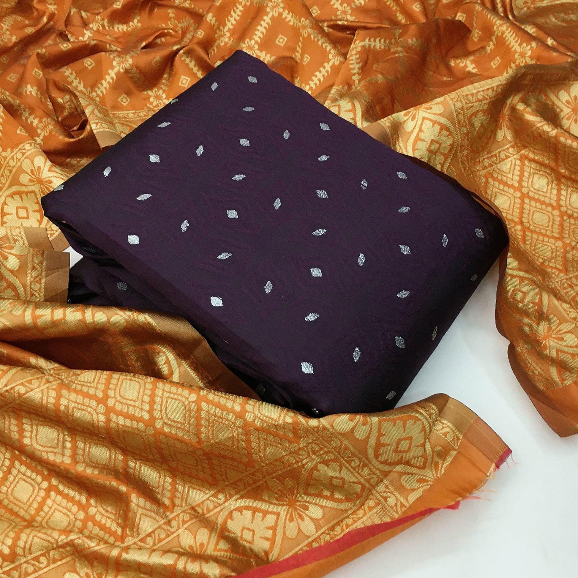 Delightful Purple Colored Casual Wear Woven Banarasi Silk Dress Material