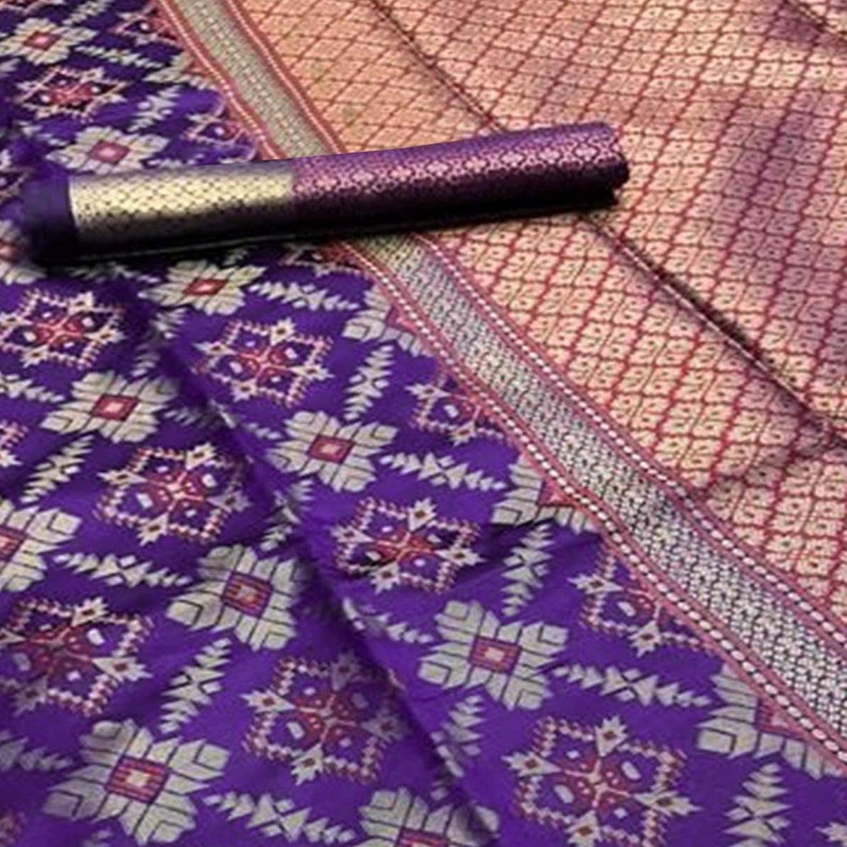 Delightful Purple Colored Festive Wear Woven Silk Saree