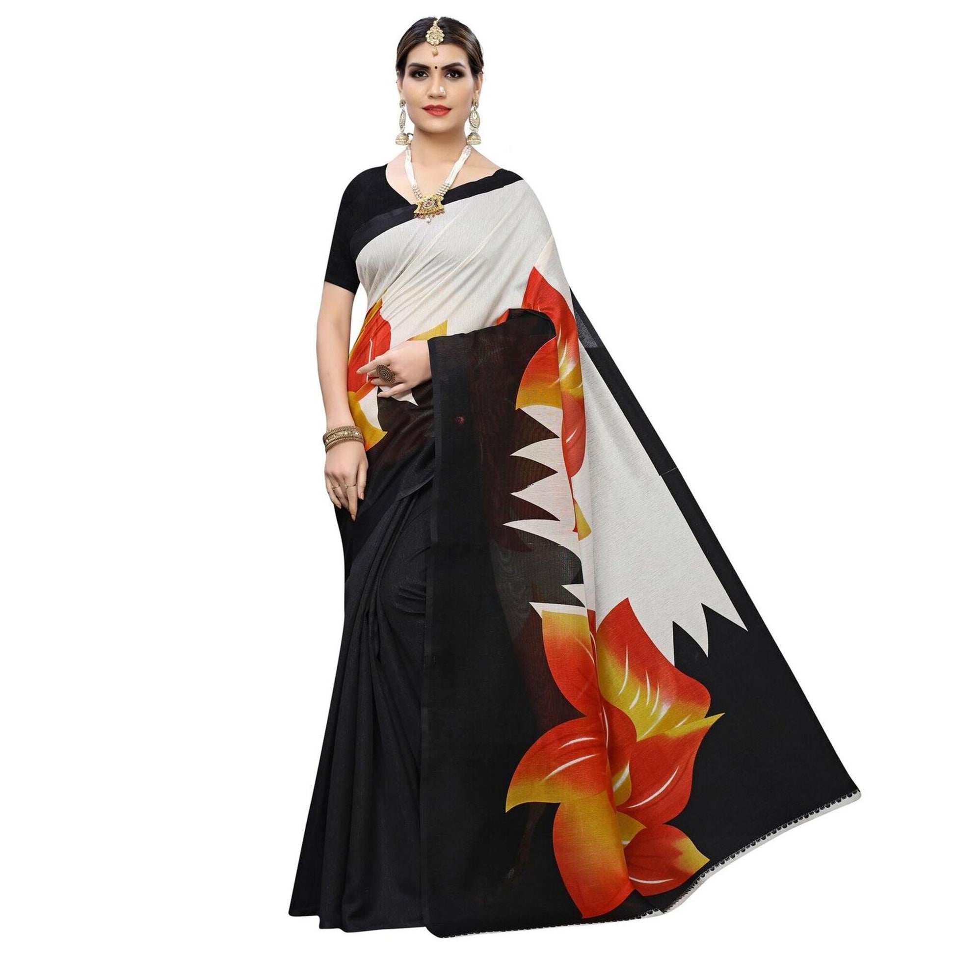 Delightful Red Colored Casual Wear Floral Printed Art Silk Saree