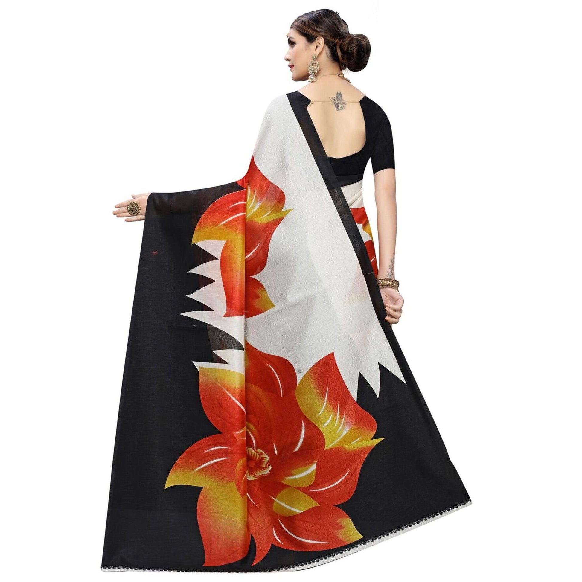 Delightful Red Colored Casual Wear Floral Printed Art Silk Saree