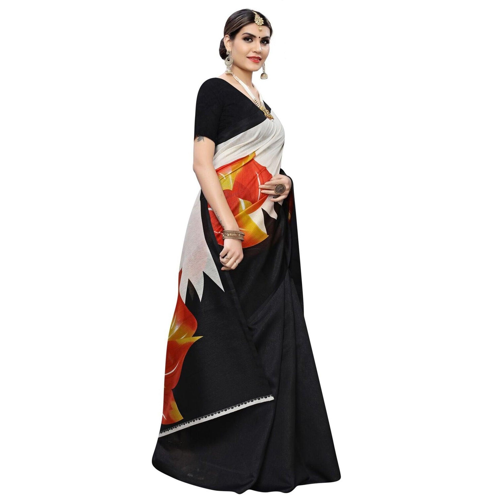 Delightful Red Colored Casual Wear Floral Printed Art Silk Saree