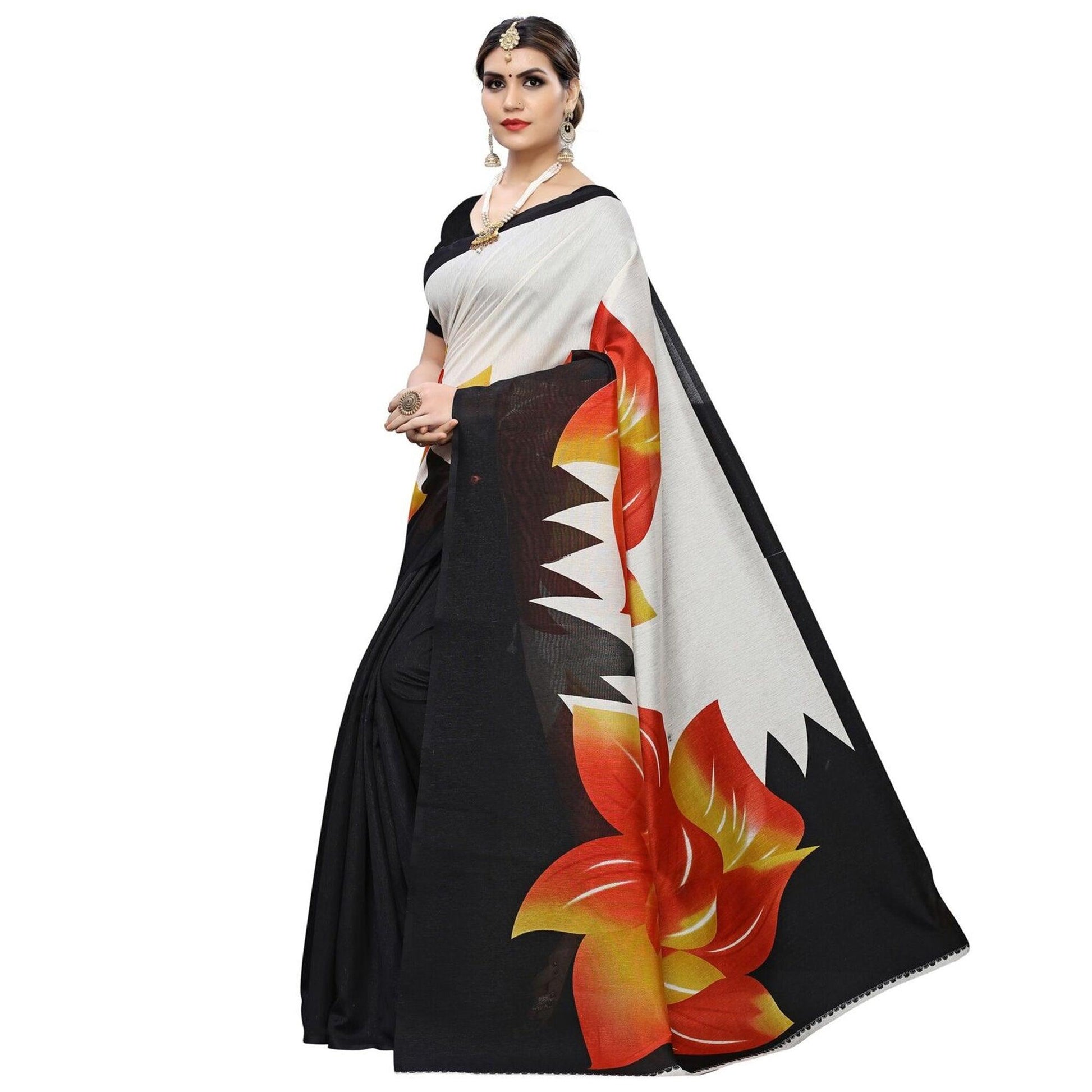Delightful Red Colored Casual Wear Floral Printed Art Silk Saree