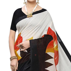 Delightful Red Colored Casual Wear Floral Printed Art Silk Saree