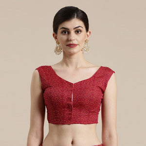 Delightful Red Colored Casual Wear Floral Printed Cotton Silk Saree